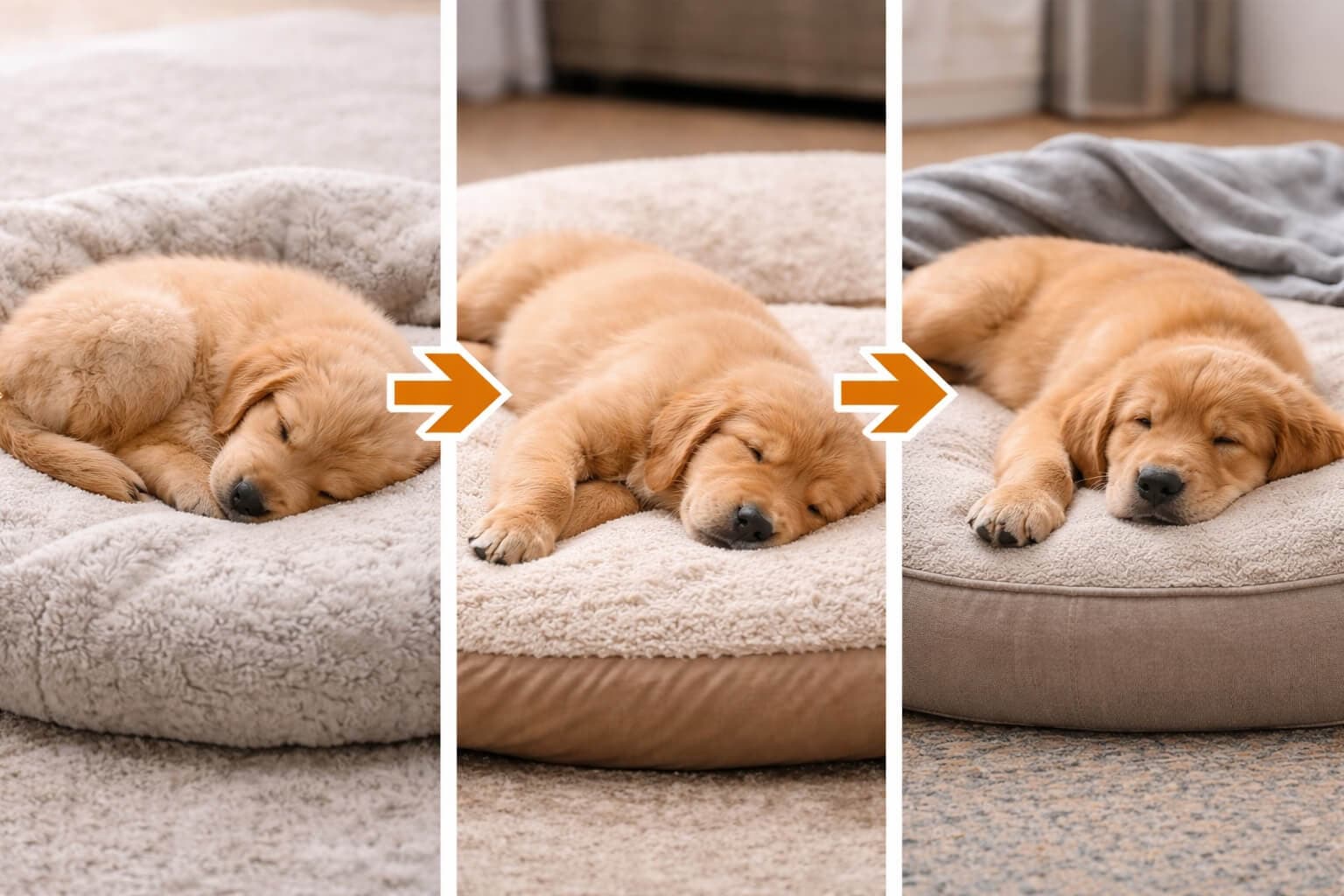 Golden Retriever puppy sleep stages showing how sleep patterns change from young puppy to older puppy