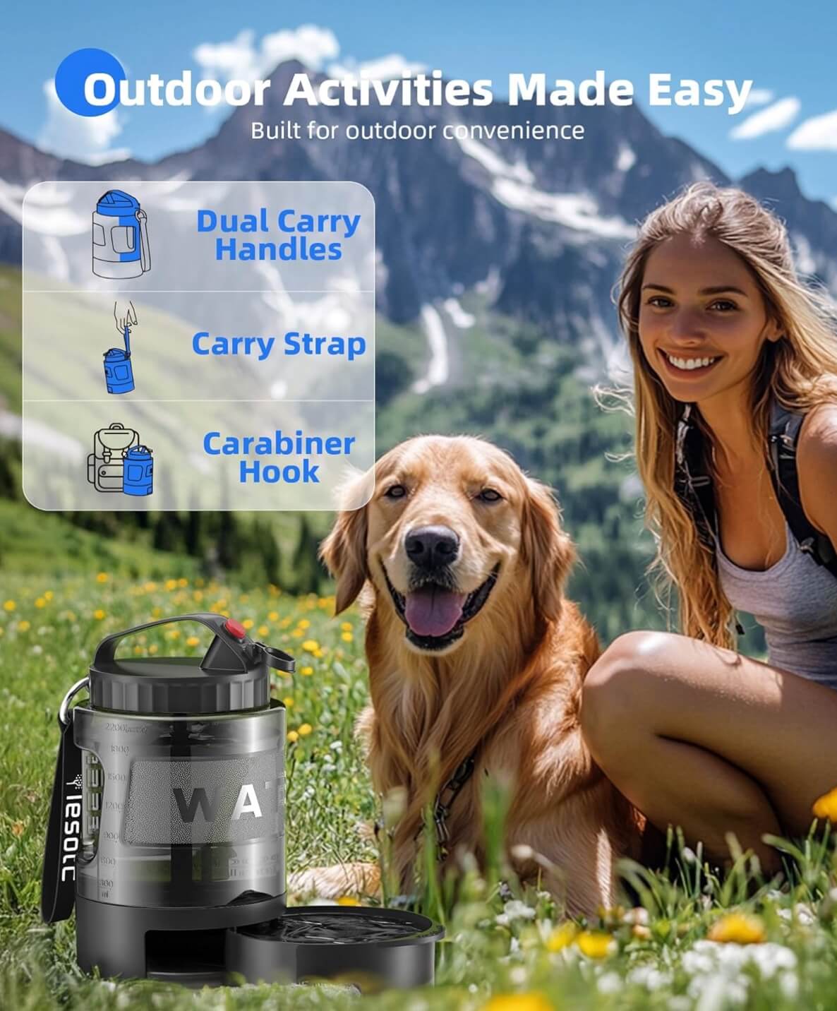 lesotc large dog travel water bottle with pull-out drinking bowl for outdoor outings
