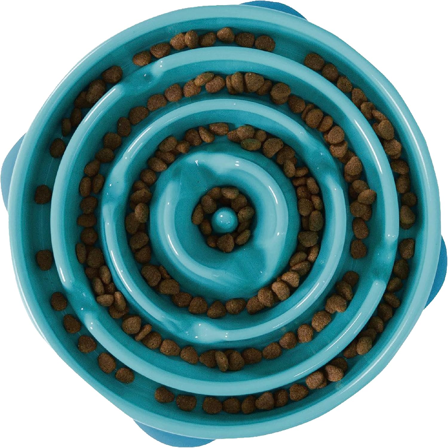 Outward Hound Fun Feeder Slo Bowl, a turquoise large slow feeder dog bowl with a maze pattern